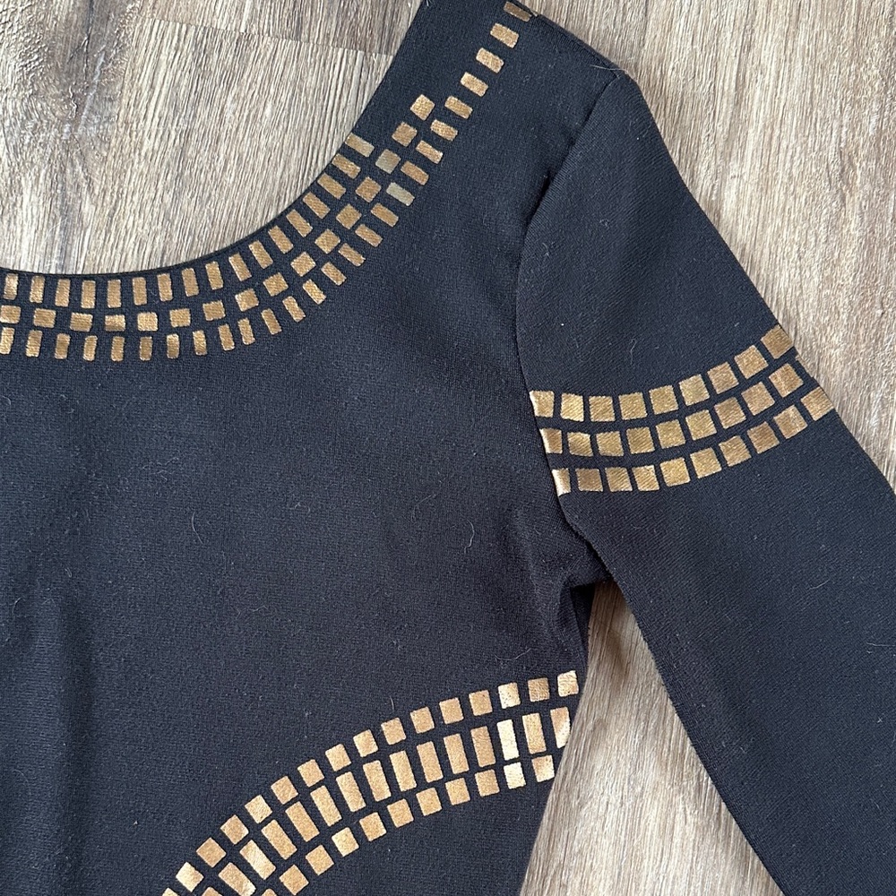 Fitted Black and Gold Women's Dress - Picture 3 of 9